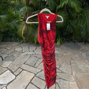 Bar III Red & Black Floral Ruched Maxi Dress